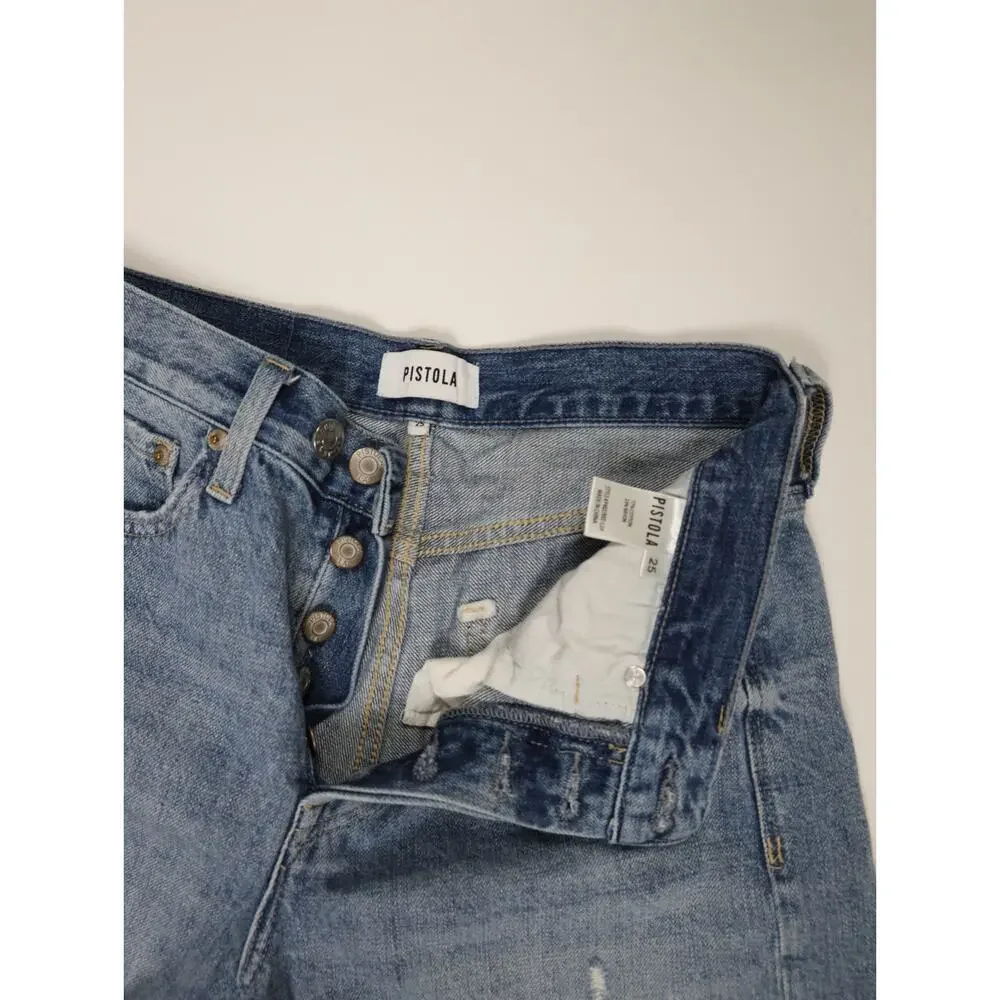 Pistola Keaton High Rise Distressed Denim Shorts LUA Wash Fray Hem Festival Boho